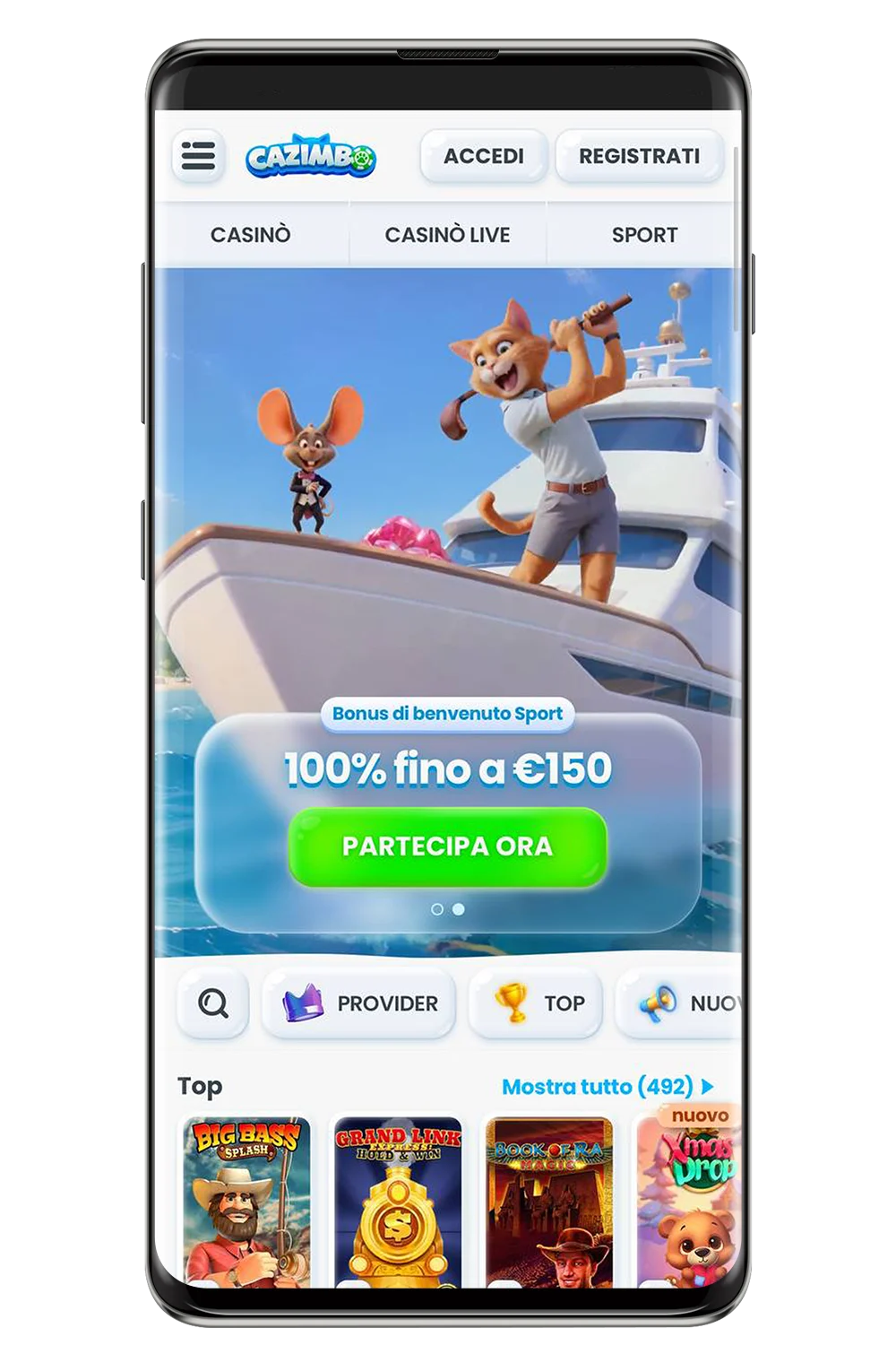 Screenshot of the Cazimbo casino website mobile version.