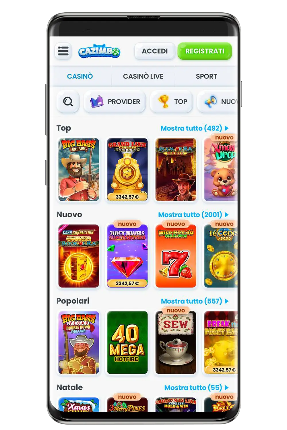 Screenshot of the Cazimbo casino website mobile version.