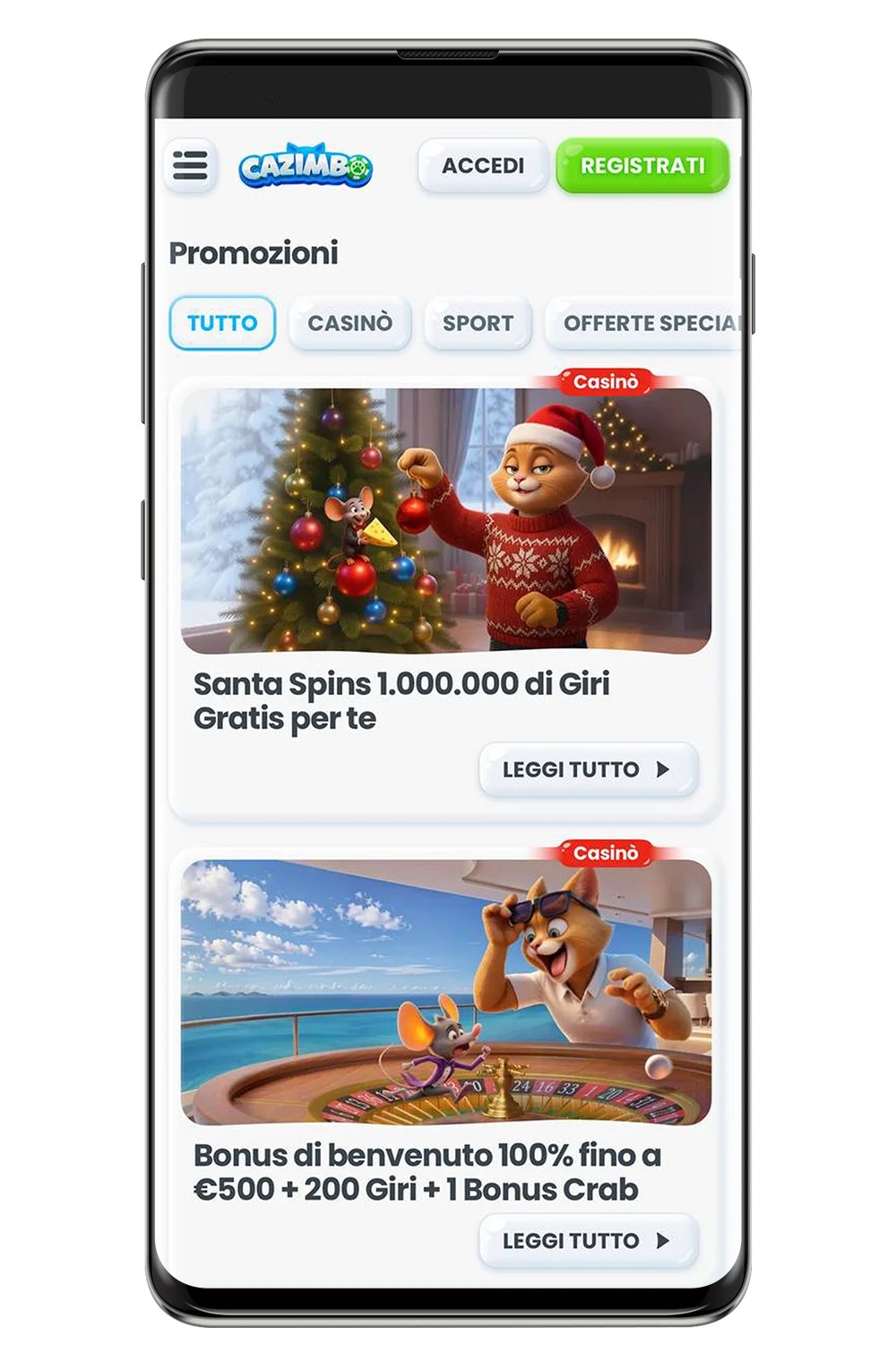 Screenshot of the Cazimbo casino website mobile version.